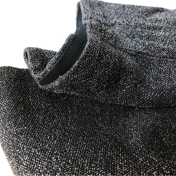 Zara Knit High Rise Black Metallic Pants Slit Leg Leggings - Picture 10 of 11